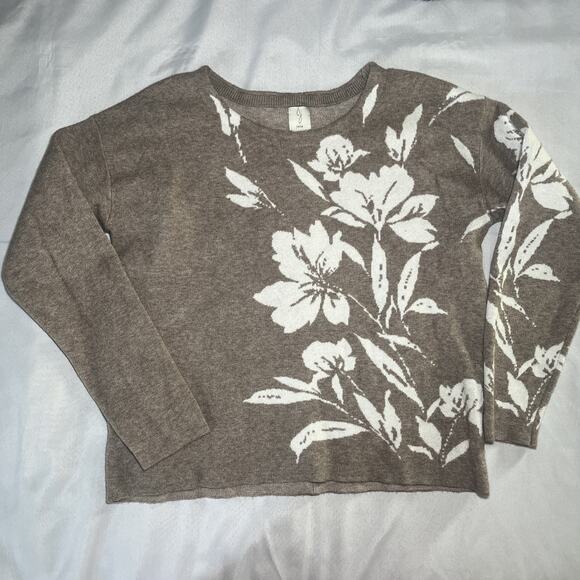 Joie Womens Floral Long Sleeve Sweater Button Back Brown White Size M Boxy Cozy - Picture 1 of 7